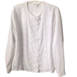 Victoria Jones Womens White Long-sleeve Scalloped Button Down Shirt Top Size 10